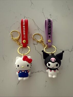 NEW pair 2 Hello Kitty & Kuromi Keychain Duo from Osaka Japan Sanrio bag Charm